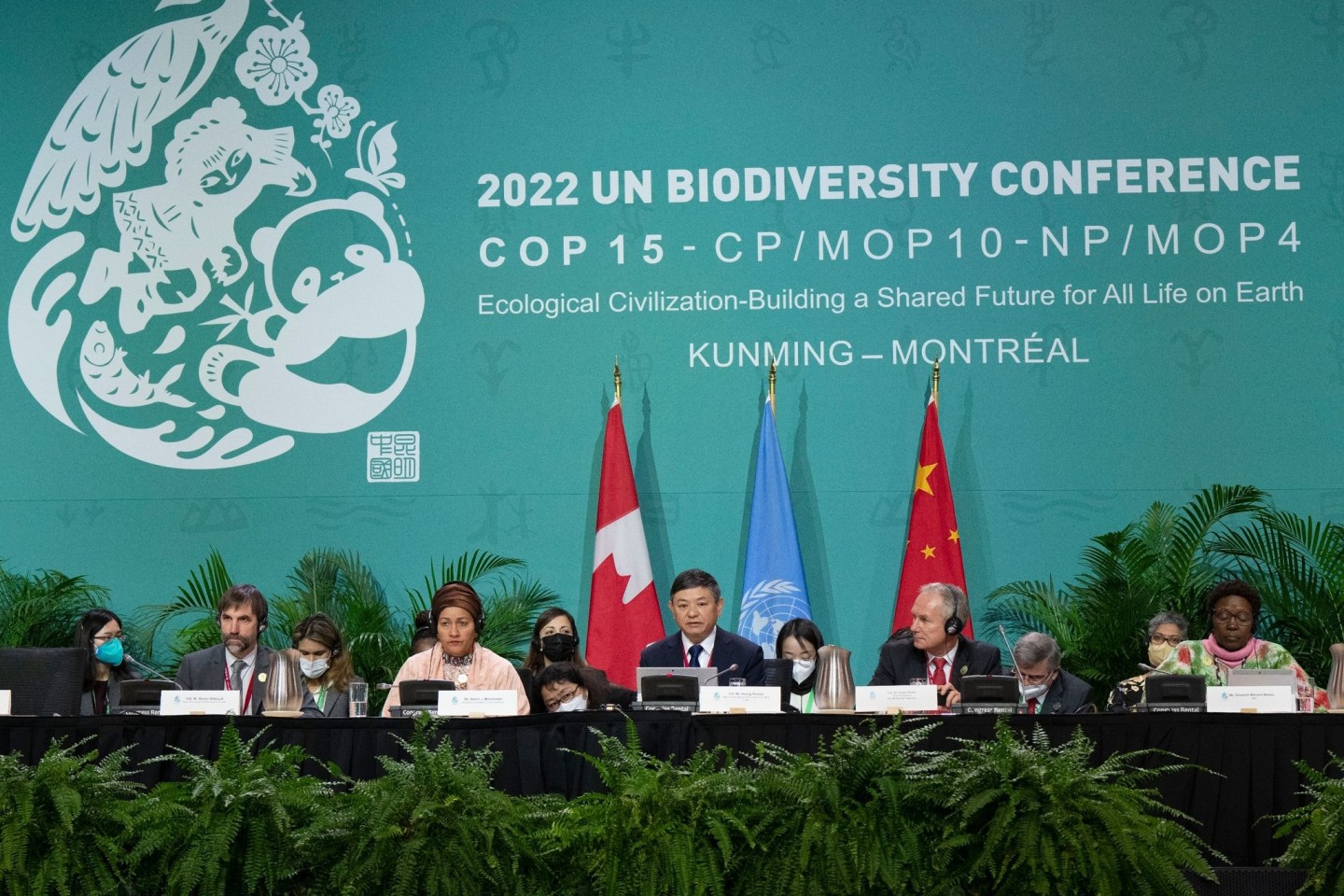 Huang Runqiu (M), chinesischer Minister für Ökologie und Umwelt, beim Weltnaturgipfel.